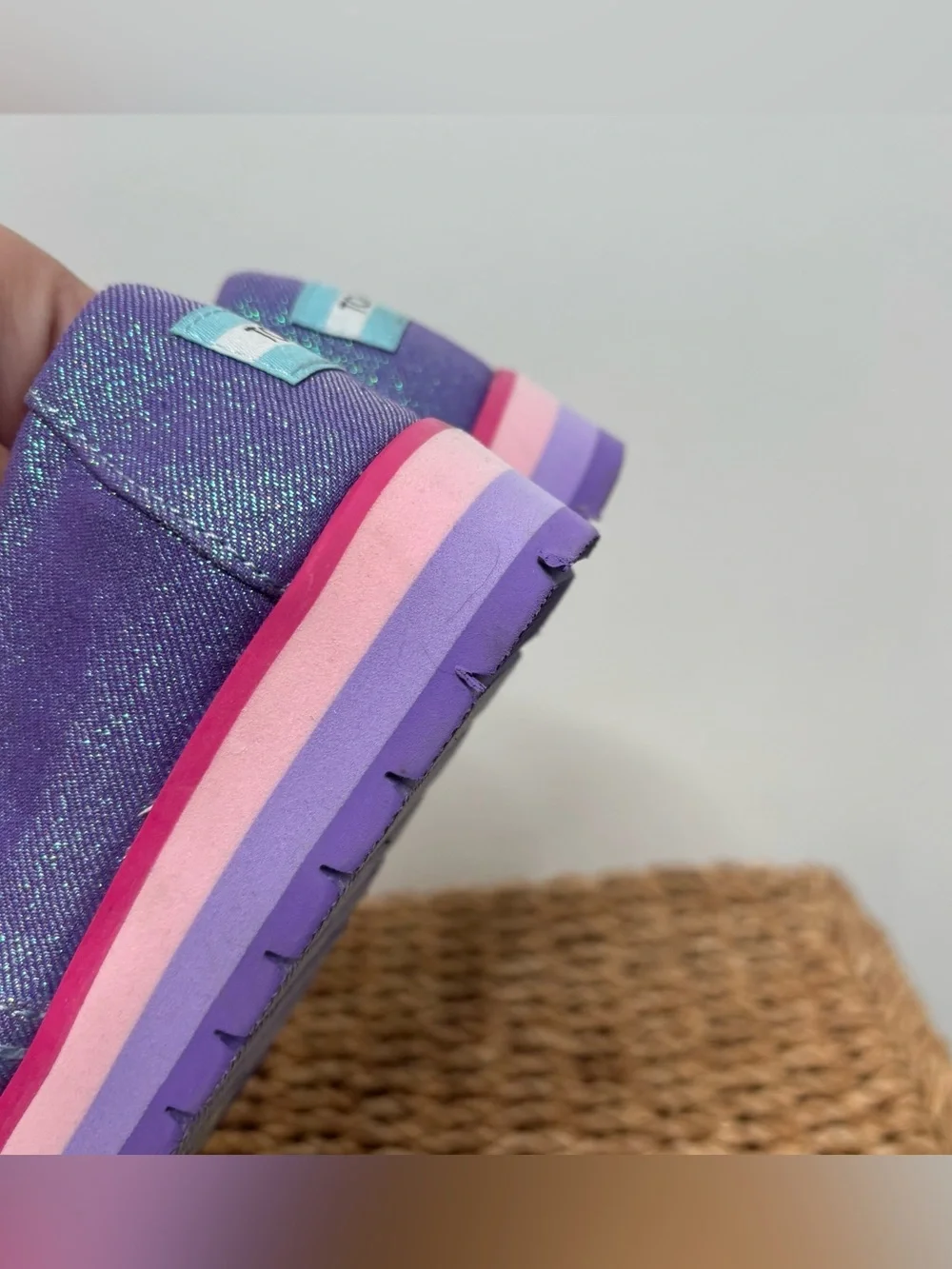 Toms Girls Purple Glitter Slip-On Platform Shoes with Pink Accents